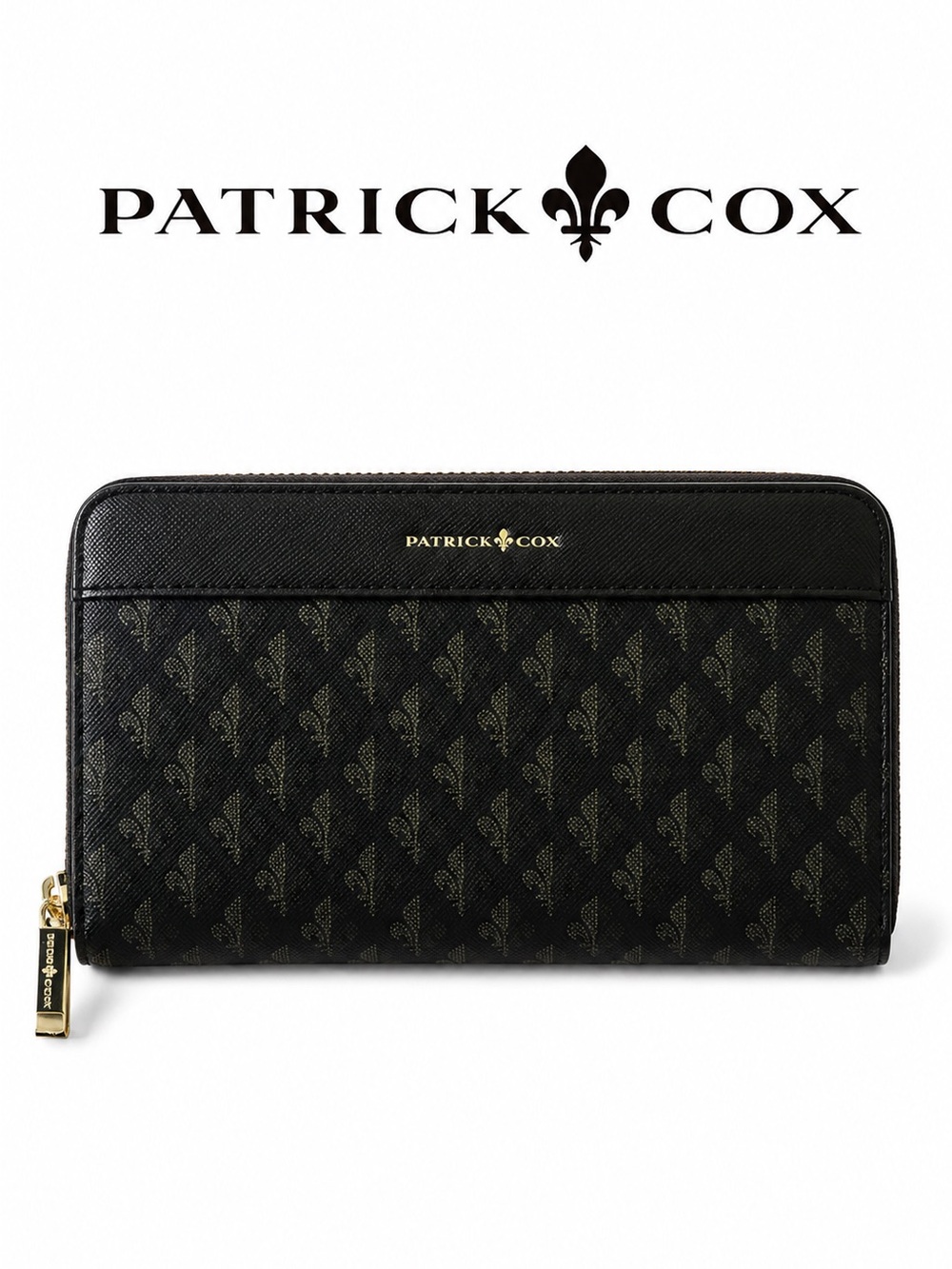 Patrick Cox Continental Long Wallet Zip Around Designer Fleur De Lis Logo Lux